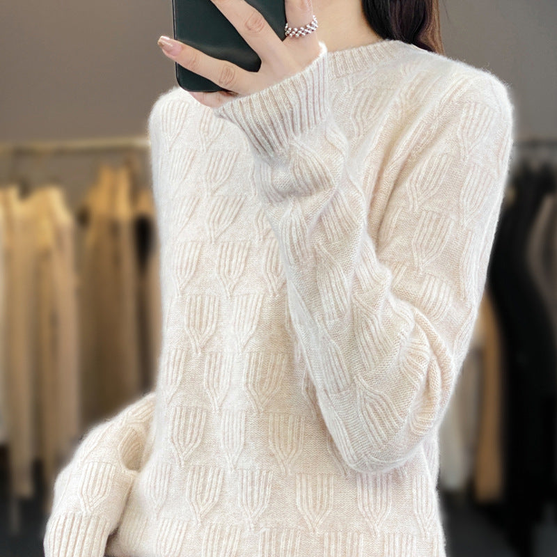 Damen Weicher Mohair‑Look Rundhalspullover mit erhabener Tulpenstruktur Shop Nory
