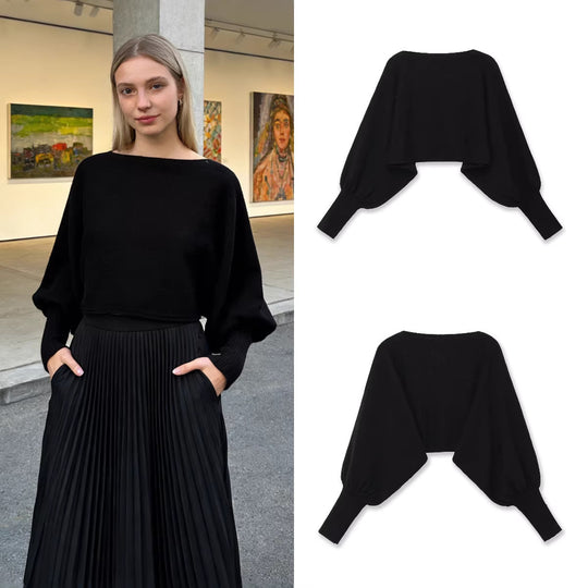 Damen Cropped-Bolero mit weiten Fledermausärmeln und langen Rippenbündchen Shop Nory