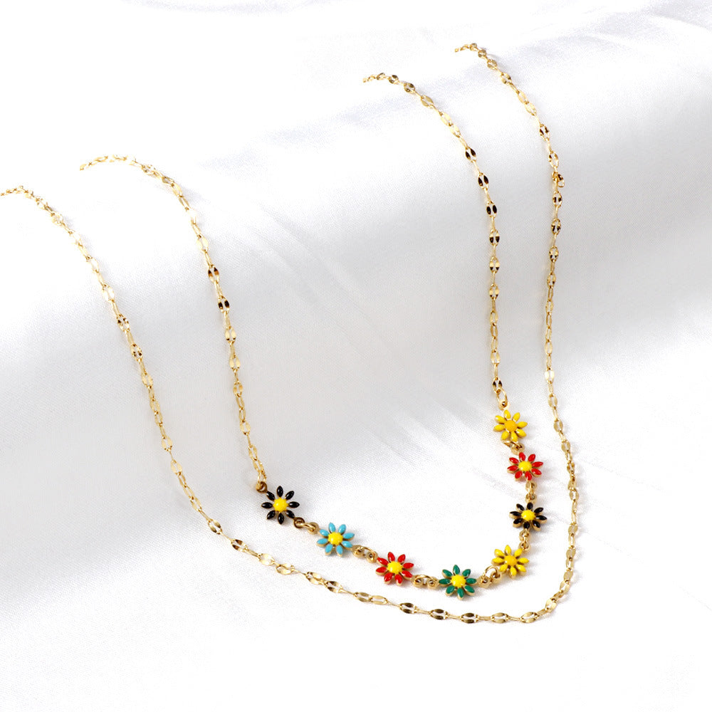 Damen mehrlagige Halskette mit bunten Blumenmotiven Shop Nory