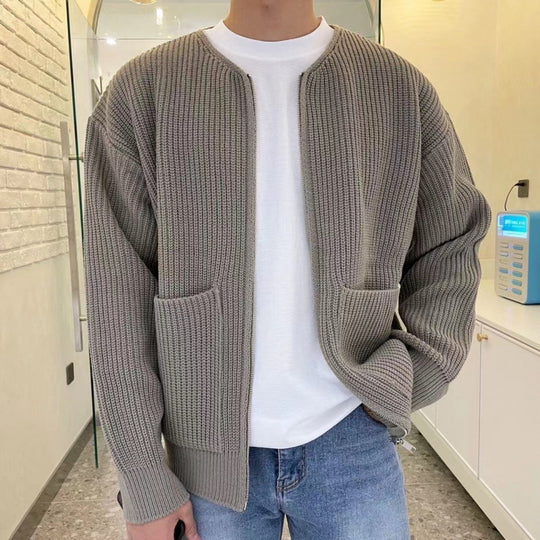 Unisex Oversized Boxy-Strickjacke mit verdecktem Reißverschluss und breiter Rippenstruktur Shop Nory