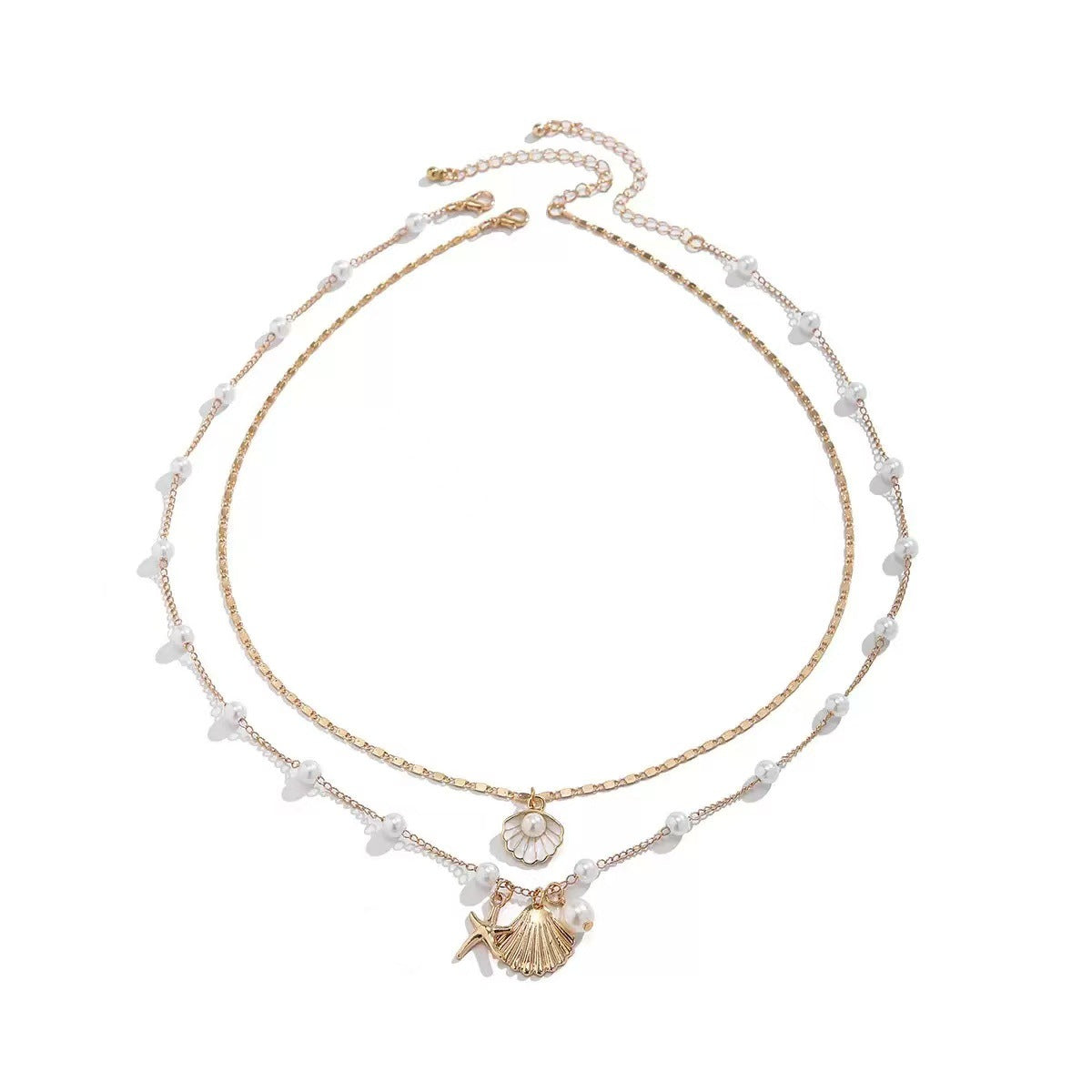 Damen mehrlagige Halskette mit Muschelanhängern und eleganten Perlen-Details Shop Nory