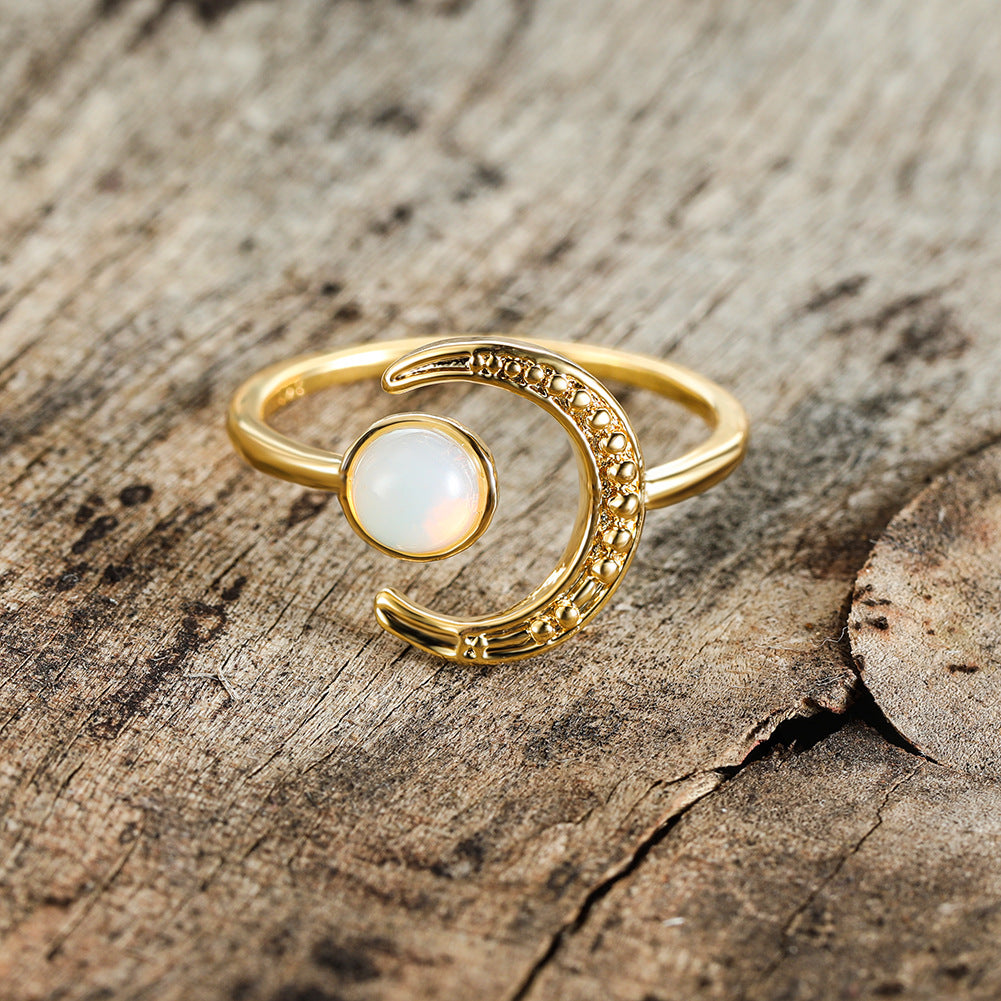 Damen Ring mit Mondmotiv und Opalstein Shop Nory
