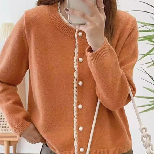 Damen Flauschiger Strickcardigan mit Spitzenverzierung Shop Nory