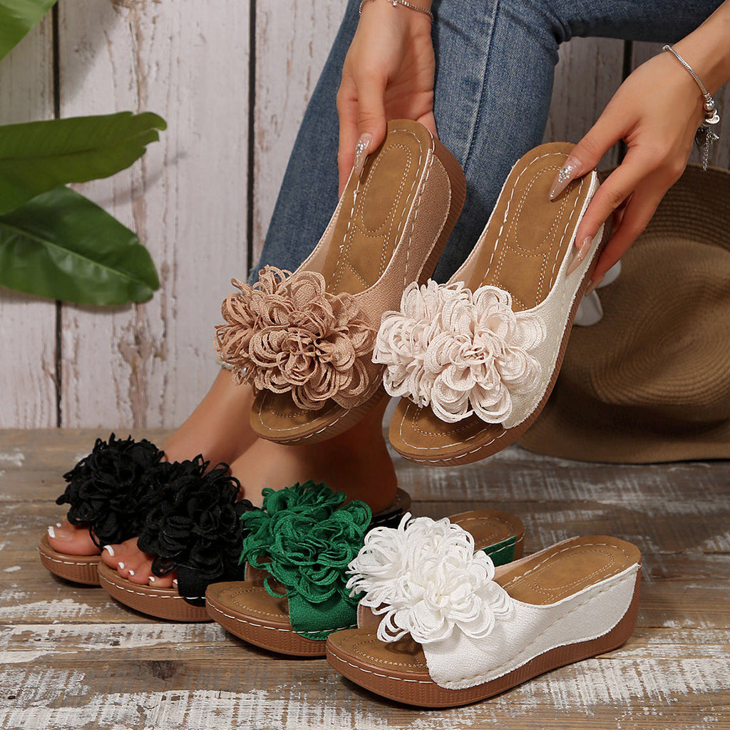 Damen Wedge-Pantolette mit floralen Applikationen