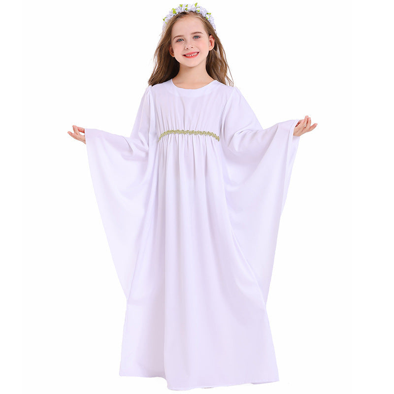 Mädchen märchenhaftes Kleid mit weitem Ärmeln und floralem Gürtel Shop Nory