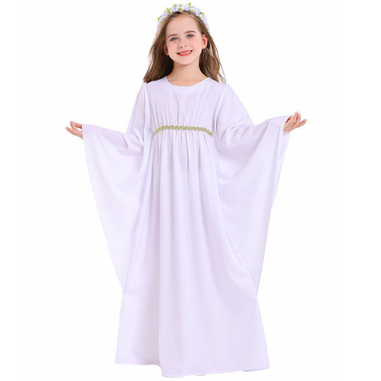 Mädchen märchenhaftes Kleid mit weitem Ärmeln und floralem Gürtel Shop Nory