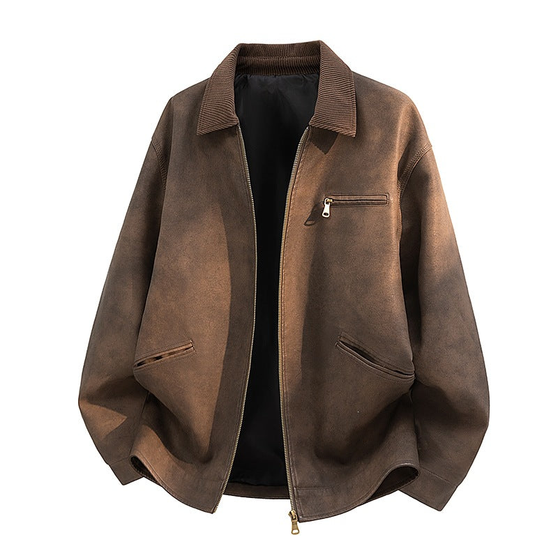 Herren Lässige Kunstlederjacke mit Stehkragen und praktischen Taschen Shop Nory
