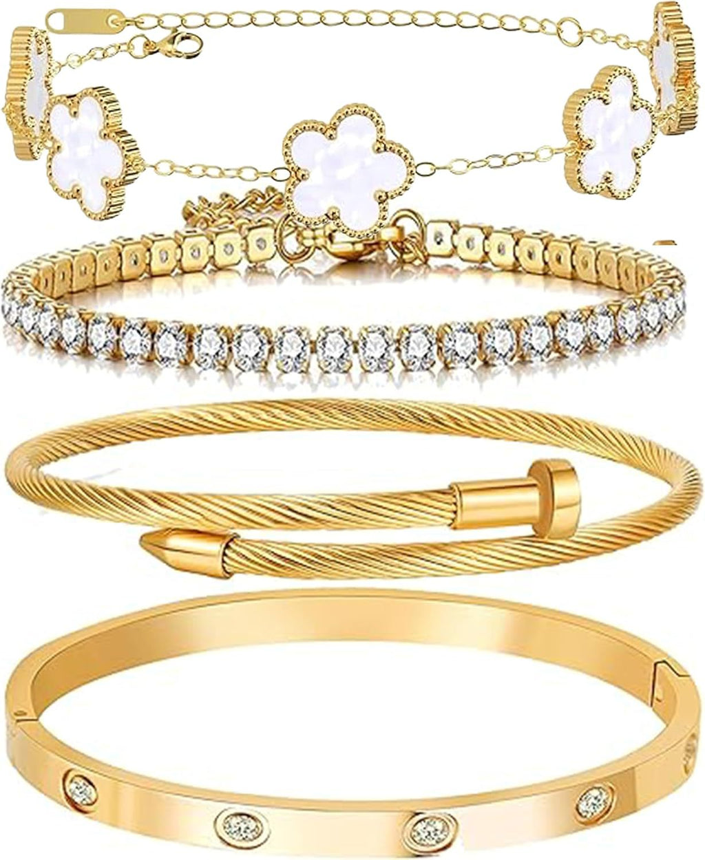 Damen Armbandset mit funkelnden Zirkonia-Elementen und elegantem Gliederdesign Shop Nory