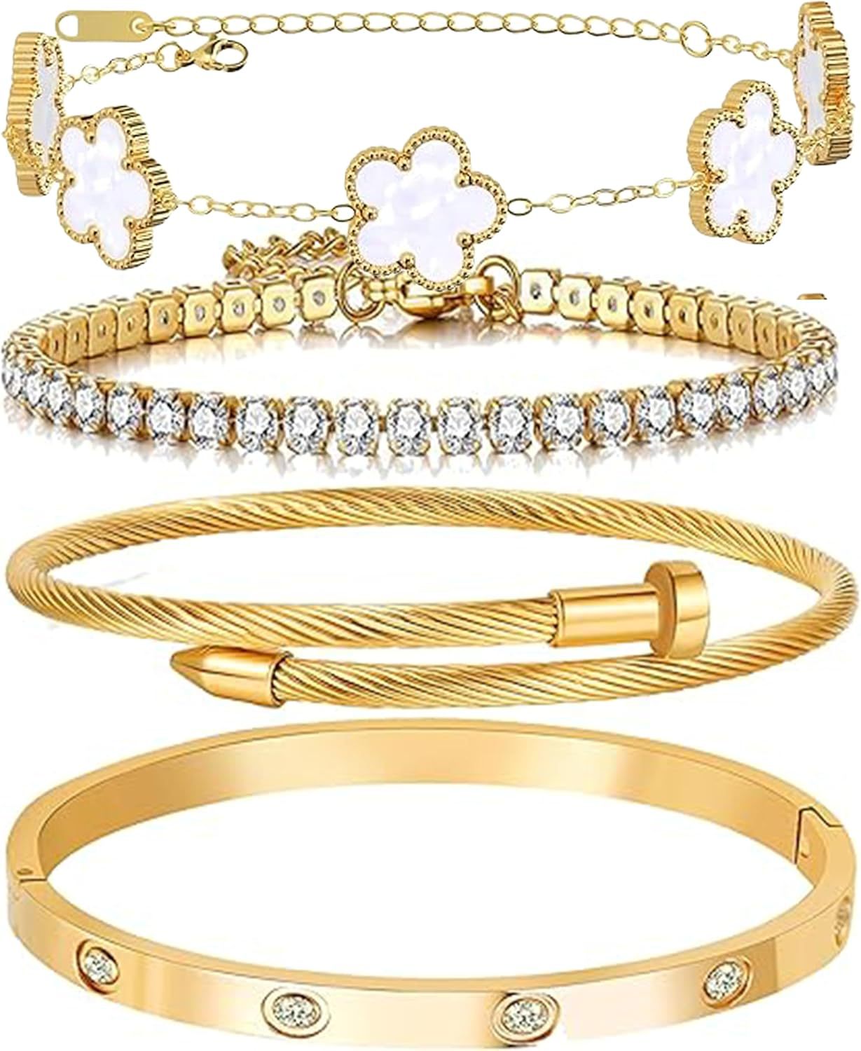 Damen Armbandset mit funkelnden Zirkonia-Elementen und elegantem Gliederdesign Shop Nory
