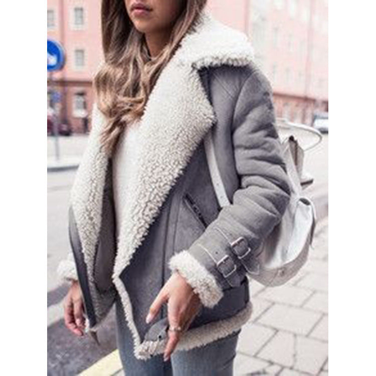Damen Kurzjacke im Fliegerstil mit abgesetztem Fellkragen und verstellbaren Schnallen Shop Nory