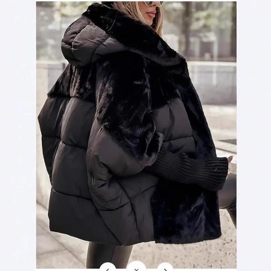 Damen Wattierter Oversize-Parka mit Kunstfellbesatz, Kapuze und Rippbündchen Shop Nory