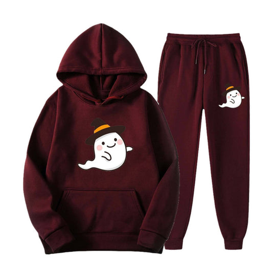 Unisex kuscheliger Kapuzenpullover und Jogginghose Set mit Halloween-Geistprint Shop Nory