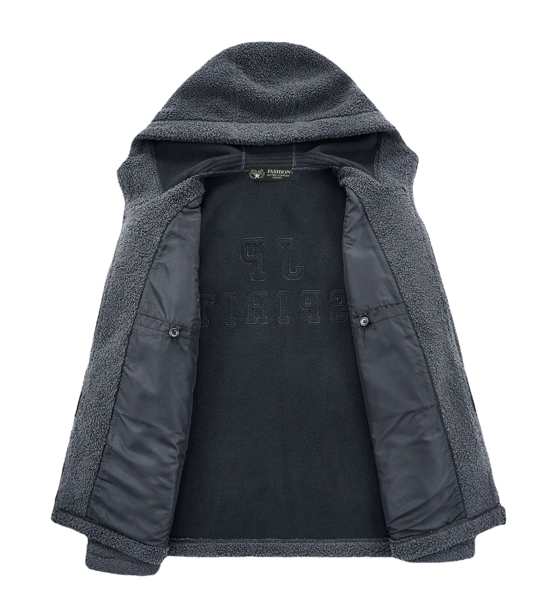 Herren Teddyfleece Kapuzenjacke mit Nylon-Brusttasche und Zwei‑Wege‑Reißverschluss Shop Nory