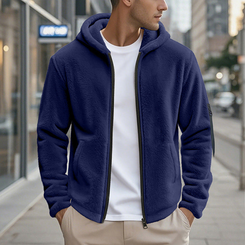 Herren Fleecejacke mit Kapuze und praktischen Reißverschlusstaschen