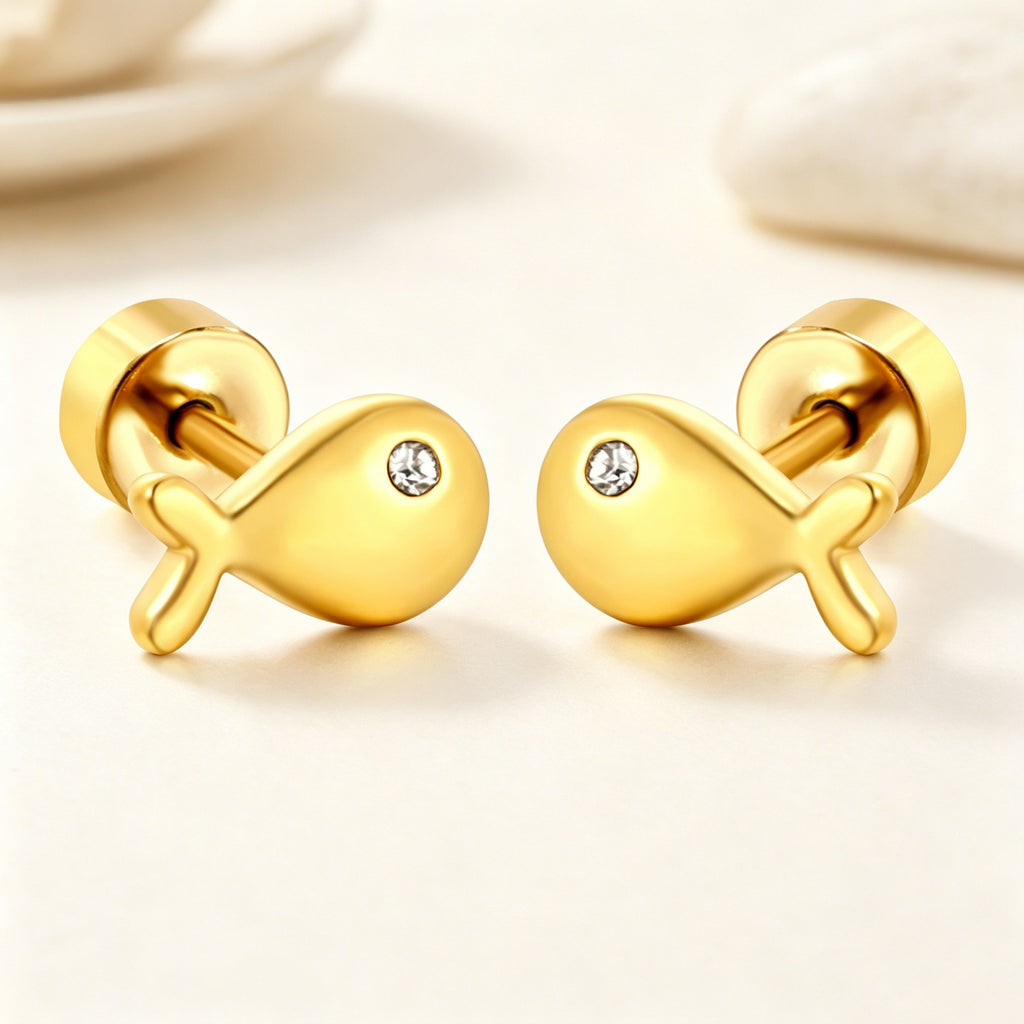 Damen Ohrstecker mit verspieltem Fischdesign aus hochwertigem Edelstahl und funkelndem Zirkonia Shop Nory