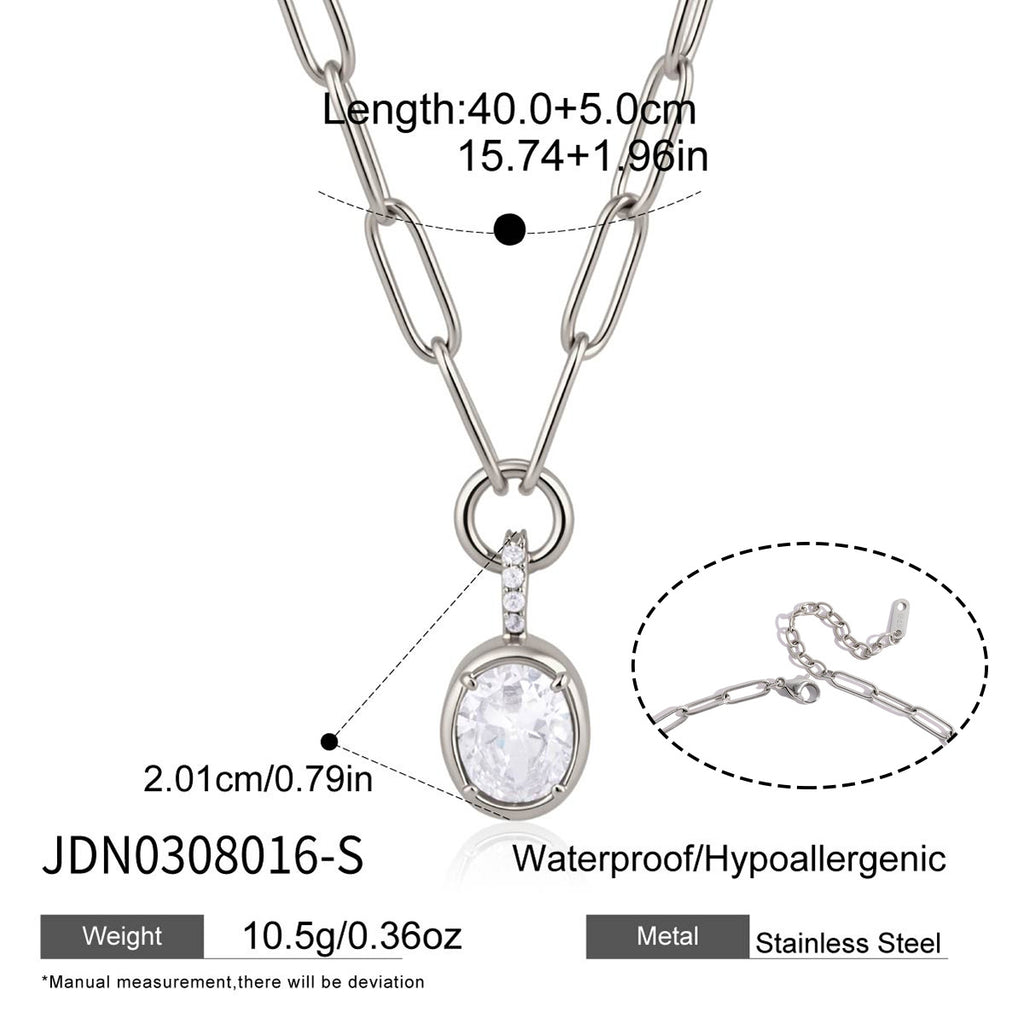Damen Halskette mit ovalem Zirkonia-Anhänger und edlem Kettendesign Shop Nory