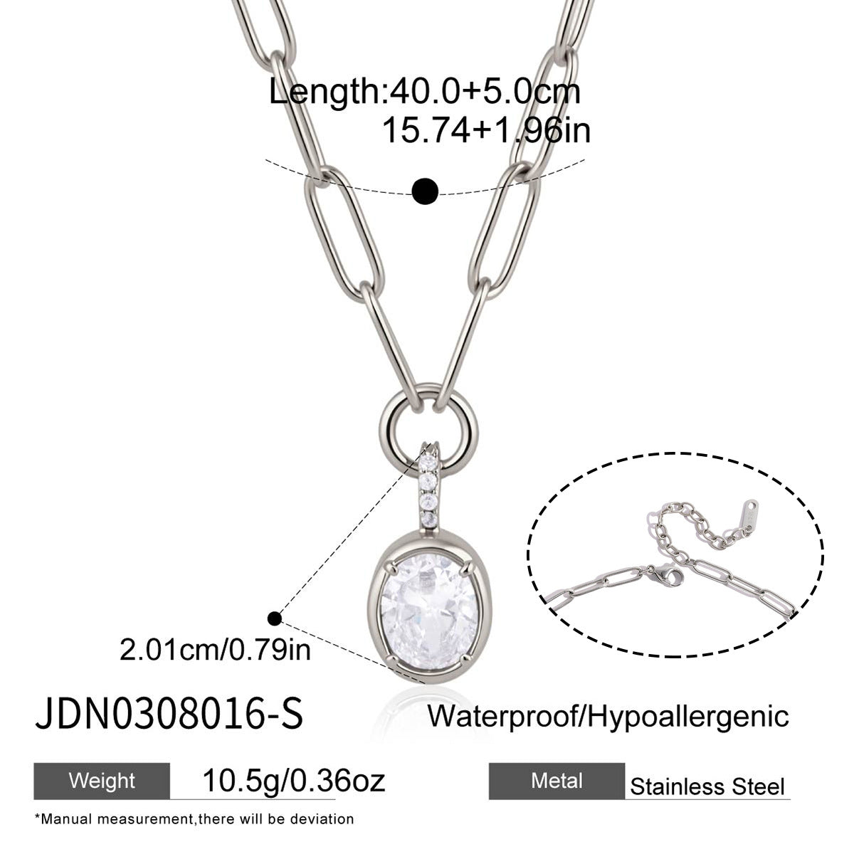 Damen Halskette mit ovalem Zirkonia-Anhänger und edlem Kettendesign Shop Nory