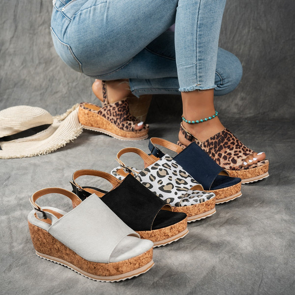 Damen Keilabsatz-Sandalen mit verstellbarem Riemen und komfortablem Fußbett Shopnory