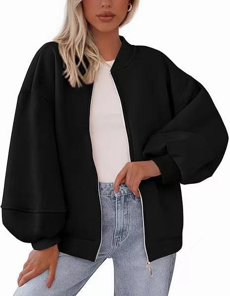 Damen Oversize Bomberjacke mit Ballonärmeln und durchgehendem Reißverschluss Shop Nory