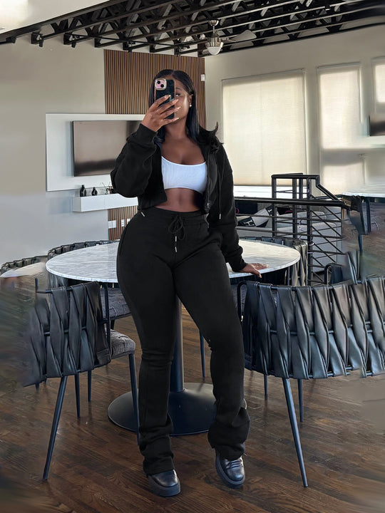 Damen nan kurz geschnittenes Zip-Hoodie und Highwaist-Jogginghose-Set mit Kordelzug und leicht gerafften Knöchelabschlüssen Shop Nory