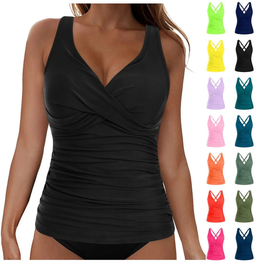 Damen elegantes Wickel-Badeoberteil mit Rüschen