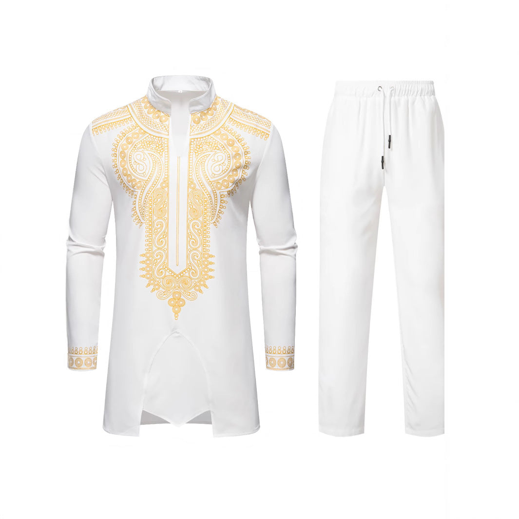 Herren Traditionelles besticktes Tunika‑Set mit Mandarinkragen und elastischer Hose Shop Nory