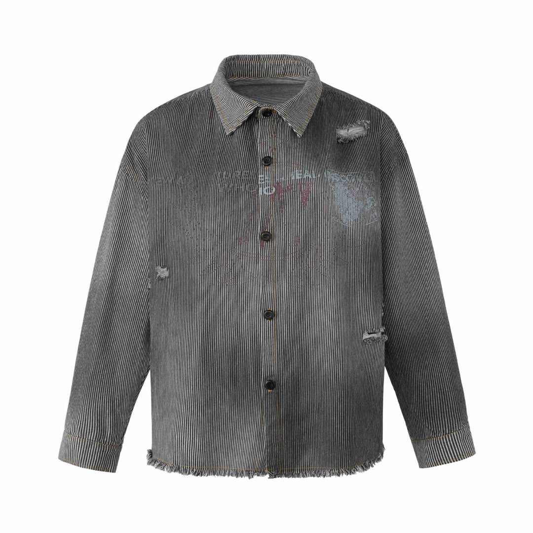 Damen Overshirt-Jacke aus gestreiftem Denim mit Fransen und Used-Details Shop Nory