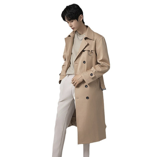 Herren Moderner Tech-Trenchcoat mit Doppelreihiger Knopfleiste, Bindegürtel und dezenten Ringdetails Shop Nory