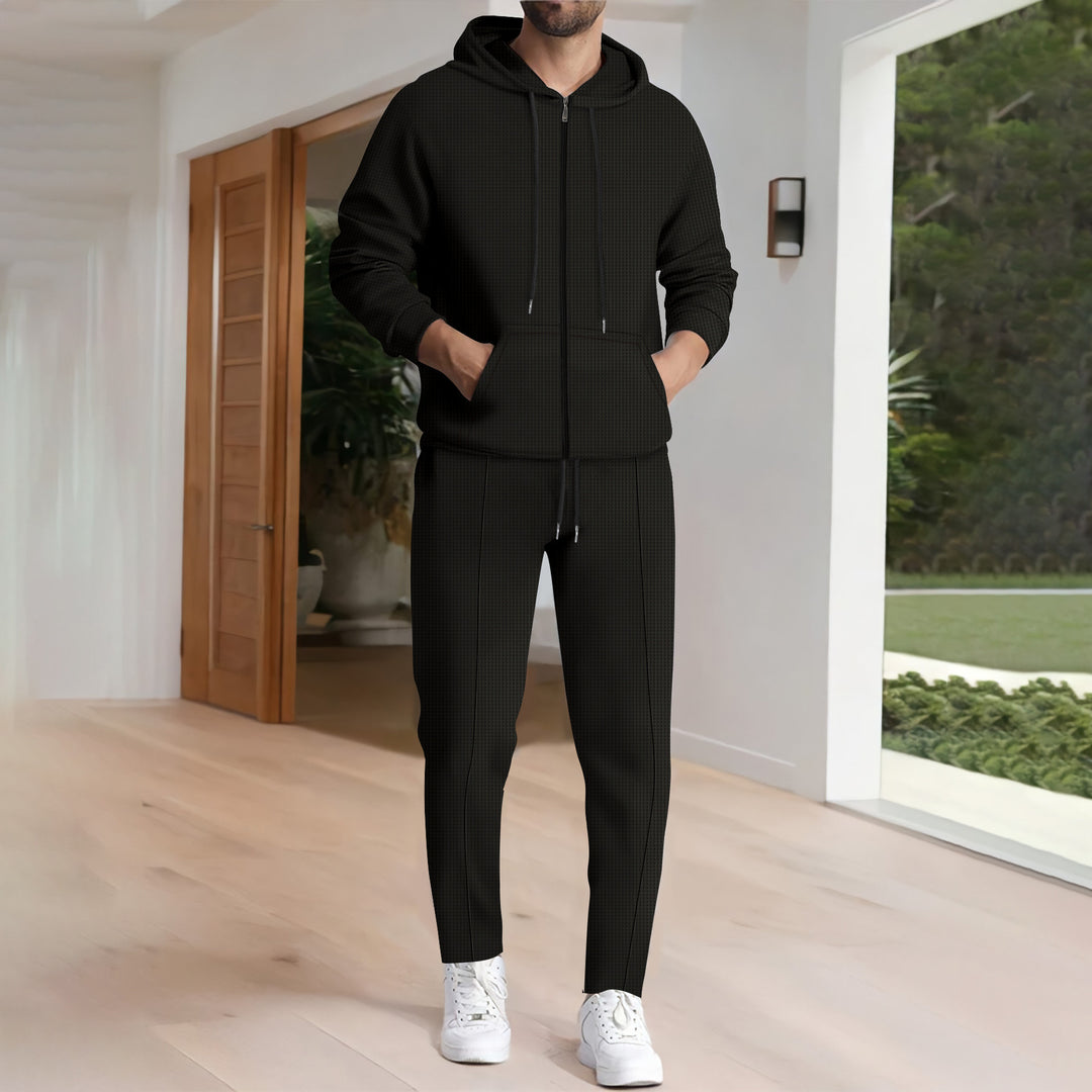 Herren nan Struktur-Fleece Zip-Hoodie mit Kängurutaschen und schmal zulaufender Jogginghose Shop Nory
