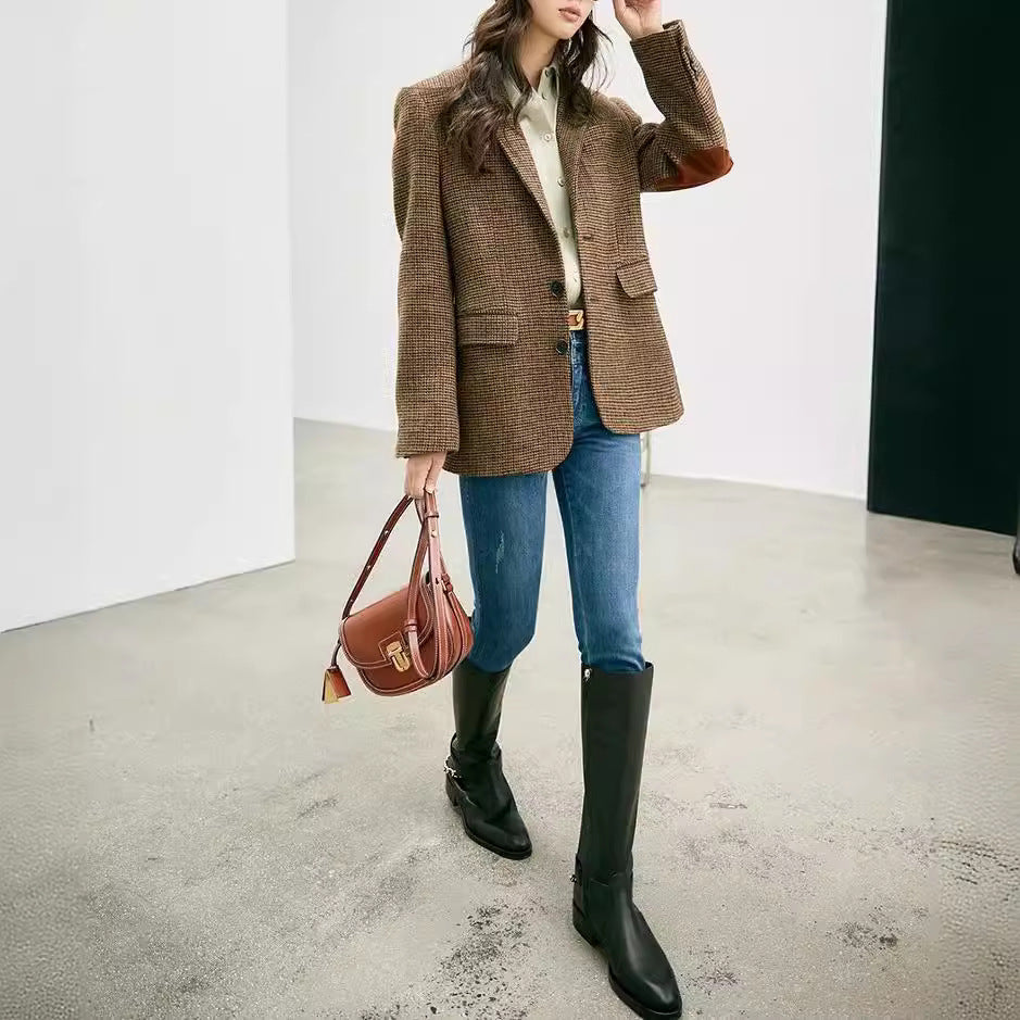 Damen Eleganter Karierter Blazer Shop Nory
