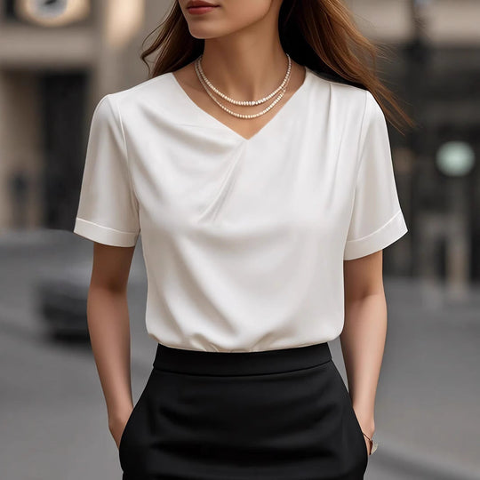 Damen Elegantes V-Ausschnitt Blusenshirt mit kurzärmeligen Design