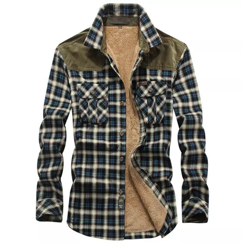 Herren Karo-Hemdjacke mit Teddyfutter, Samtbesatz und Brusttaschen Shop Nory