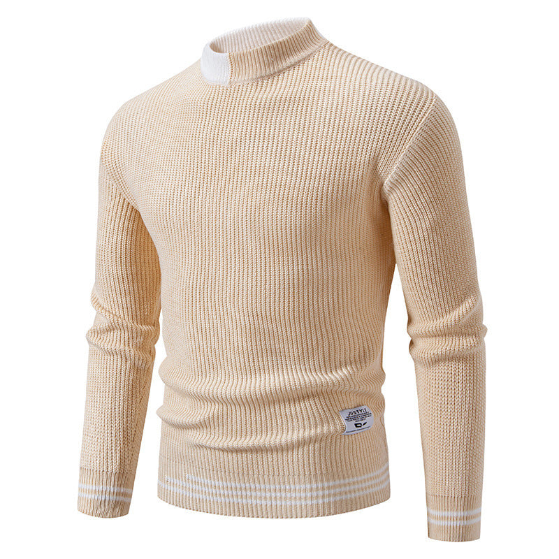 Herren gerippter Feinstrickpullover mit Stehkragen und kontrast-Blockdesign Shop Nory