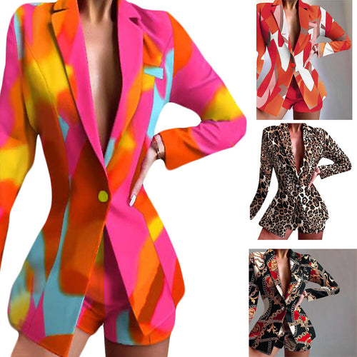 Damen Modischer Blazer mit kurzen Hosen und auffälligem Farbdesign