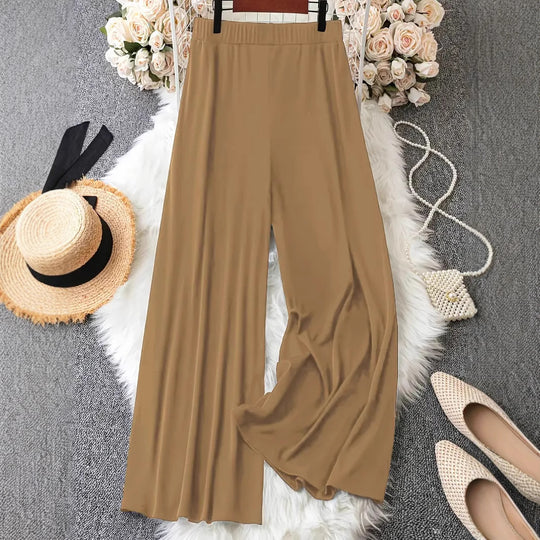 Frauen Weite Bein Hohe Taille Knopf-Akzent Palazzo Hose Shop Nory