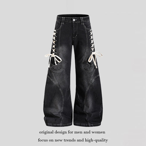 Damen Weite hochtaillierte Denim-Culotte mit seitlicher Schnürung und Cargo-Taschen Shop Nory