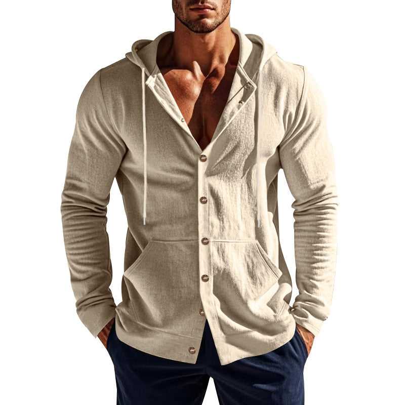 Herren nan Kapuzenknopfjacke aus Baumwollmischung slim fit mit Kängurutasche Shop Nory