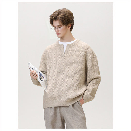 Damen Grobgestrickter Zopfmuster-Pullover mit V‑Ausschnitt und Lagen‑Optik Shop Nory