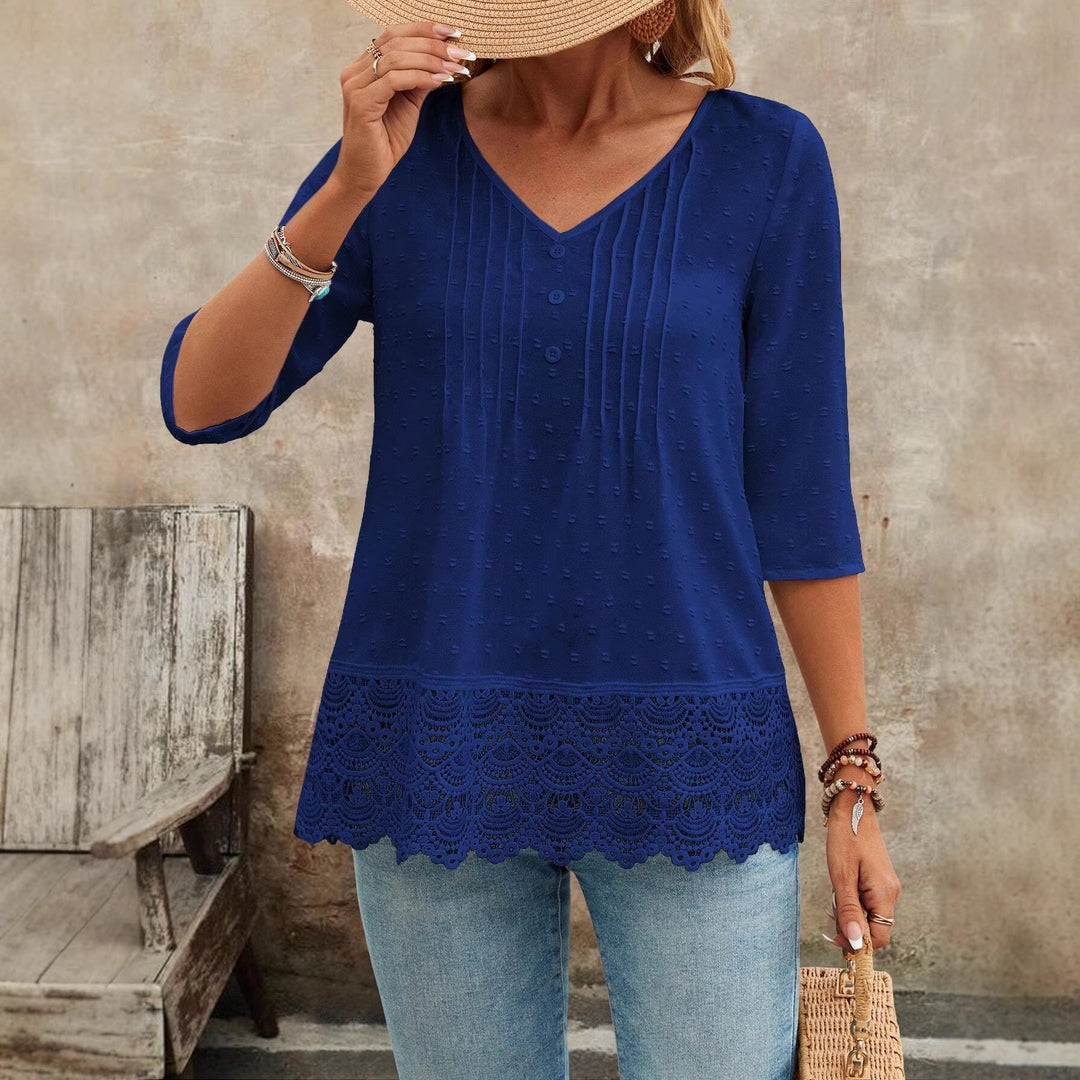 Damen Tunika Bluse mit Spitzenbesatz und strukturierten Pintucks Shop Nory