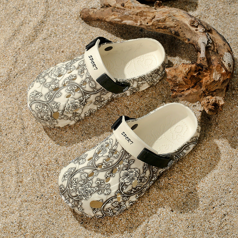 Damen Komfortable Clogs mit verstellbarem Riemen und floralem Design