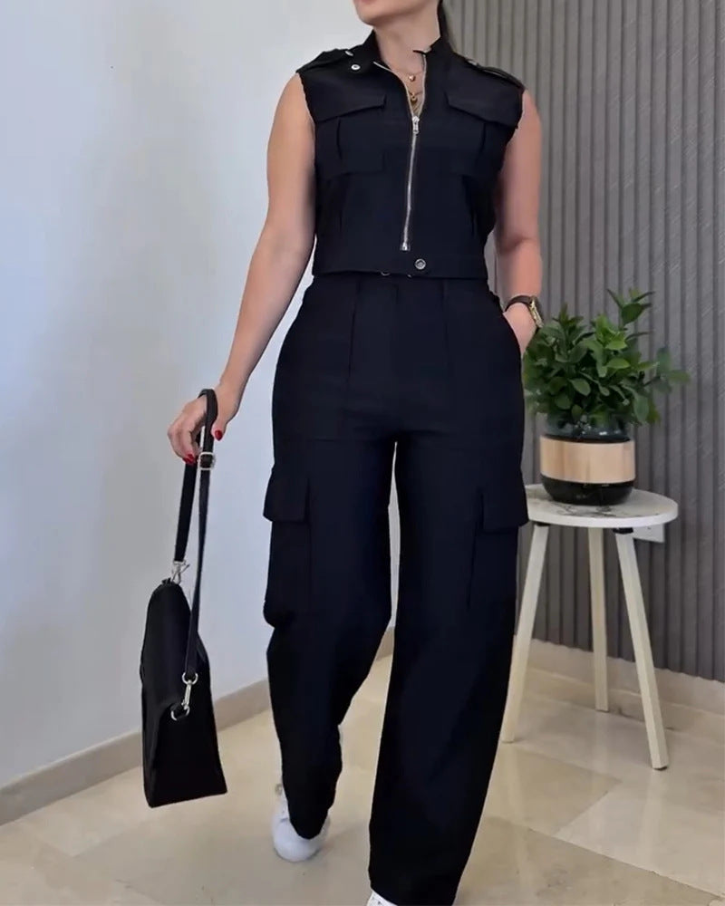 Damen Zweiteiliges Utility-Set mit High‑Waist Cargohose und Cropped‑Weste Shop Nory