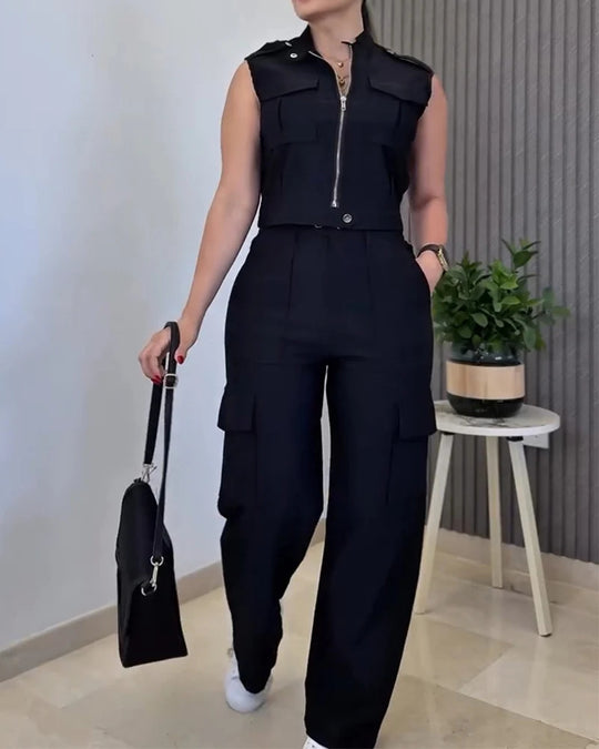 Damen Zweiteiliges Utility-Set mit High‑Waist Cargohose und Cropped‑Weste Shop Nory