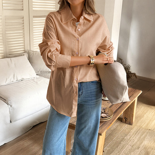 Damen nan oversized Leinen-Hemdbluse mit kastigem Schnitt und verdeckter Knopfleiste Shop Nory