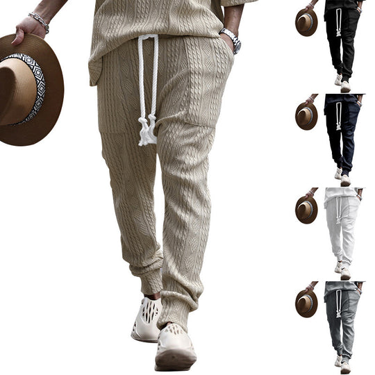 Herren Strukturierte Strick-Jogginghose mit Kordelzug, Zierkordel & elastischen Knöchelbündchen Shop Nory