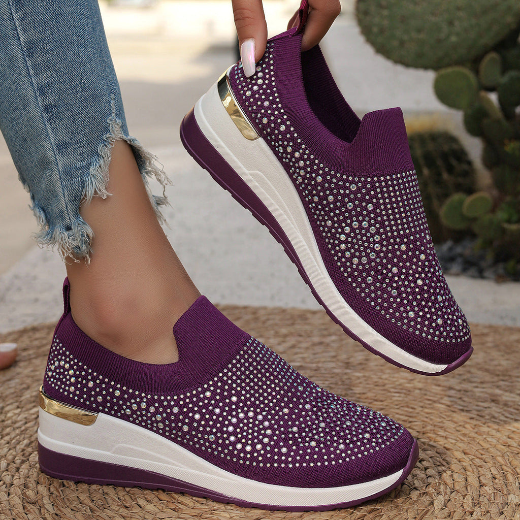 Damen Modische Sneaker mit Strass und Plateau Shopnory