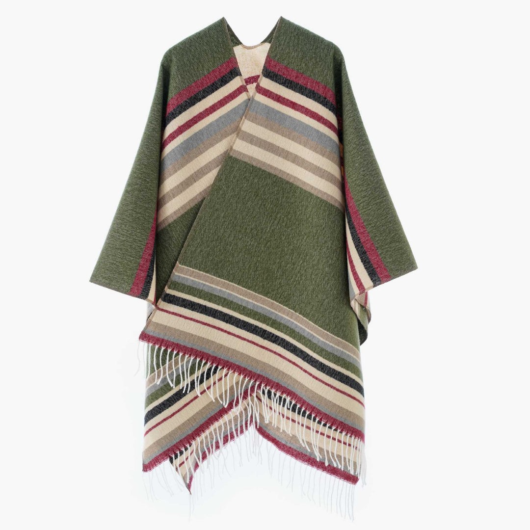 Damen Gestreifter Wollmix-Poncho mit Fransensaum Shop Nory