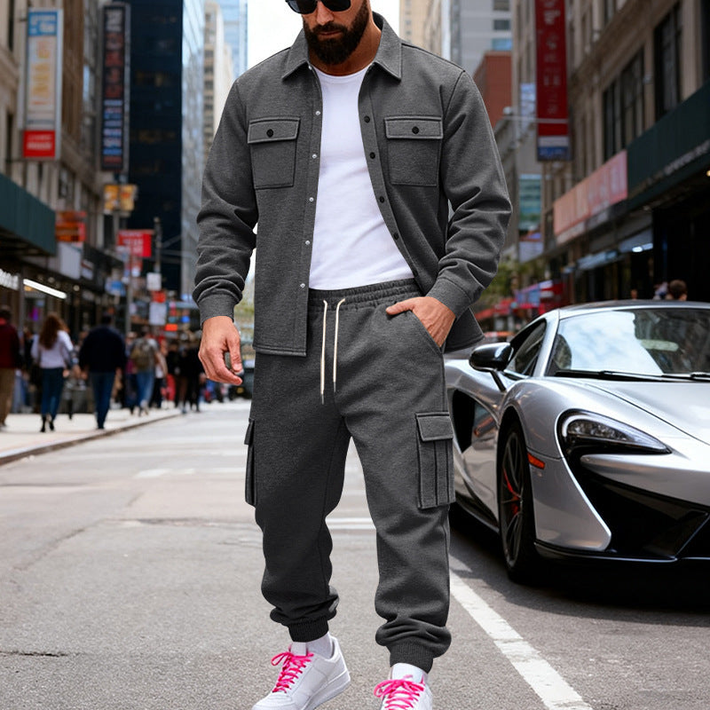Herren nan lässiges Baumwoll-Misch Overshirt und Cargo-Jogger Set mit Kordelzug, Pattentaschen und elastischen Bündchen Shop Nory