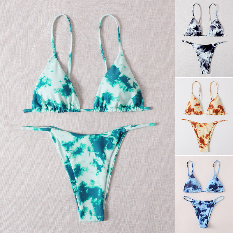 Damen Triangel-Bikini mit modischem Batikdesign