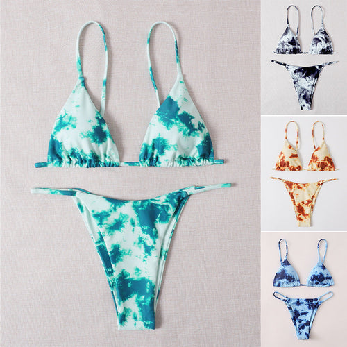 Damen Triangel-Bikini mit modischem Batikdesign