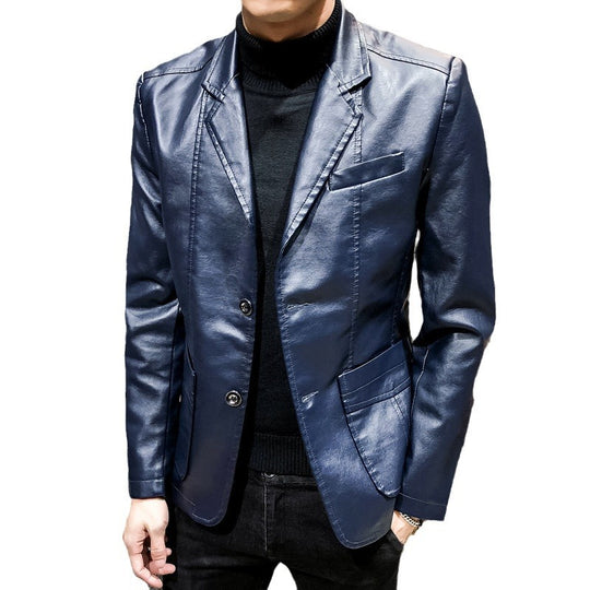 Herren Lässiges Slim-Fit Kunstleder-Sakko mit Reverskragen und aufgesetzten Taschen Shop Nory